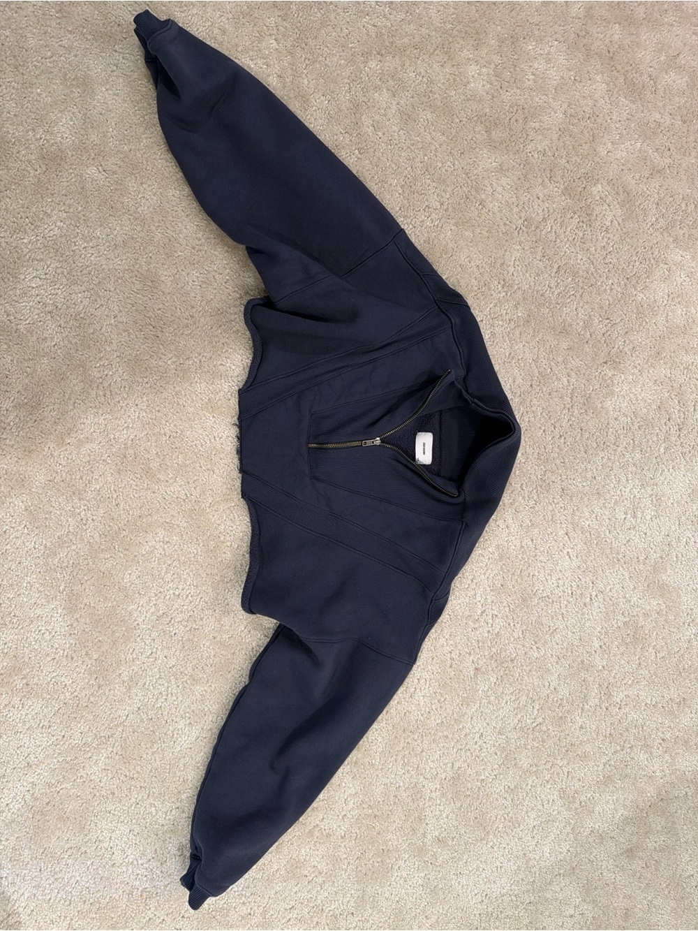 Joah Brown Cropped Half-Zip Pullover Jacket in Dark Navy - Picture 3 of 3